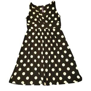 Chaps Sleeveless Surplice V-Neck Black & White Polka Dot Dress Size Large
